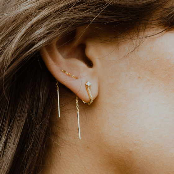 Threader earrings best sale for two holes